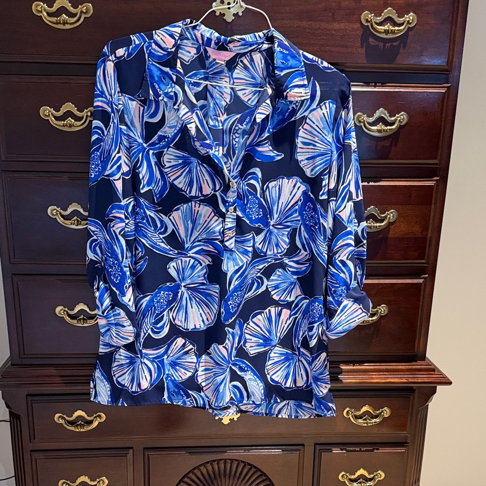 Lilly Pulitzer Blue and Pink Floral Top